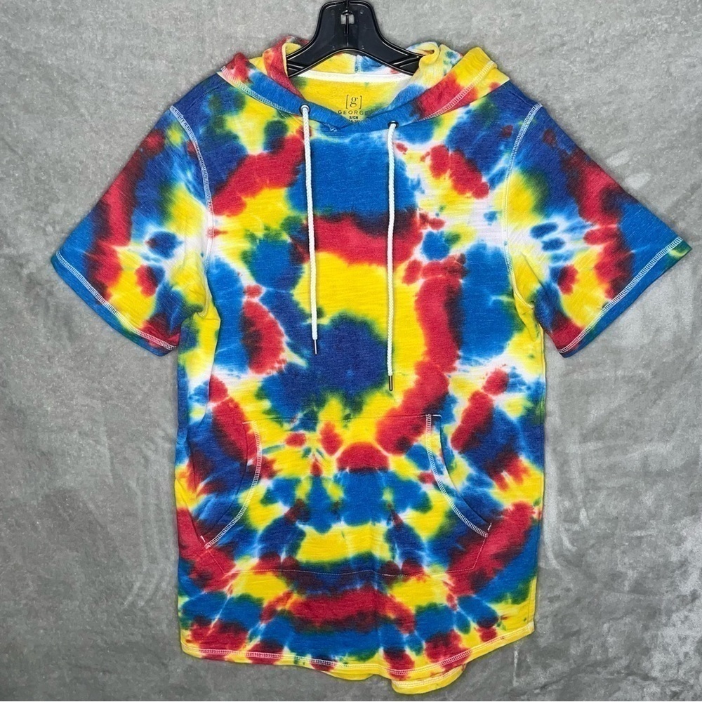 Handmade Tie Dye Short Sleeve Hoodie Front Pocket Pullover Size Small